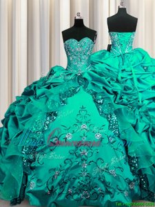 Sequins Aqua Blue Quinceanera Dresses Military Ball and Sweet 16 and Quinceanera and For with Beading and Embroidery and Ruffles and Pick Ups Sweetheart Sleeveless Lace Up