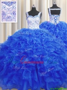 Amazing Floor Length Ball Gowns Sleeveless Royal Blue 15 Quinceanera Dress Lace Up