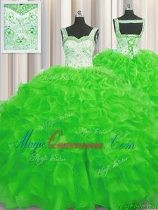 Enchanting Sleeveless Beading and Ruffles Floor Length 15 Quinceanera Dress