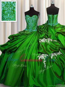 Best Green Sleeveless Floor Length Beading and Appliques Lace Up Sweet 16 Quinceanera Dress