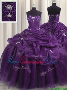 Shining Eggplant Purple and Purple Sweet 16 Quinceanera Dress Military Ball and Sweet 16 and Quinceanera and For with Beading and Appliques and Ruffles Sweetheart Sleeveless Lace Up