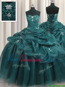 Classical Floor Length Teal Quinceanera Dress Sweetheart Sleeveless Lace Up