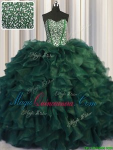 Captivating Bling-bling Organza Sleeveless With Train Sweet 16 Quinceanera Dress Brush Train and Beading and Ruffles