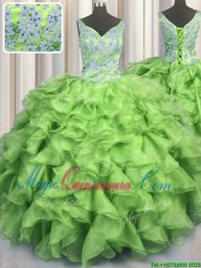 Cute V Neck Floor Length Ball Gowns Sleeveless Sweet 16 Quinceanera Dress Lace Up
