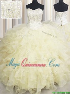 Adorable Floor Length Light Yellow Sweet 16 Quinceanera Dress Sweetheart Sleeveless Lace Up