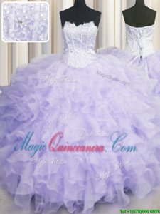 Lavender Lace Up Scalloped Beading and Ruffles Sweet 16 Dresses Organza Sleeveless