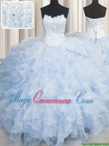Graceful Lavender Scalloped Lace Up Ruffles Quinceanera Dresses Sleeveless