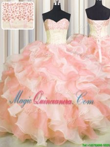 Trendy Visible Boning Two Tone Multi-color Sleeveless Organza Lace Up 15 Quinceanera Dress for Military Ball and Sweet 16 and Quinceanera