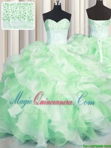 Affordable Visible Boning Two Tone Sweetheart Sleeveless Lace Up Quinceanera Dresses Multi-color Organza