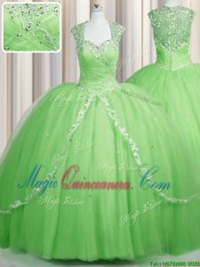 See Through With Train Ball Gowns Cap Sleeves Sweet 16 Quinceanera Dress Brush Train Zipper