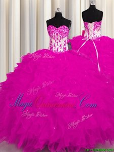 Sexy Sweetheart Sleeveless Organza Quinceanera Gowns Appliques Lace Up