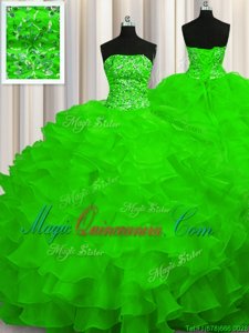 Quinceanera Dresses Organza Sweep Train Sleeveless Beading and Ruffles