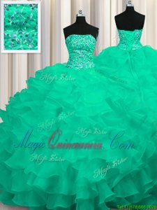 Eye-catching Organza Sleeveless Quinceanera Gowns Sweep Train and Beading and Ruffles