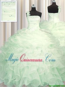 Decent One Shoulder Organza Sleeveless Floor Length Quinceanera Dresses and Beading and Ruffles