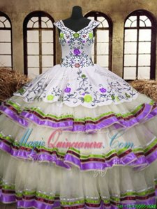 Multi-color V-neck Neckline Embroidery and Ruffled Layers 15 Quinceanera Dress Sleeveless Lace Up
