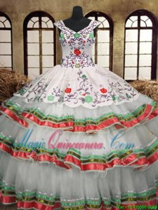 Excellent Floor Length Multi-color Quinceanera Dress Organza Sleeveless Embroidery and Ruffled Layers