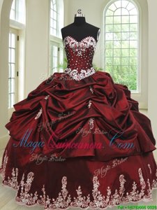 Free and Easy Pick Ups Floor Length Wine Red Sweet 16 Quinceanera Dress Sweetheart Sleeveless Lace Up