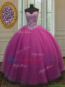 Stunning Lilac Tulle Lace Up Sweet 16 Dress Sleeveless Floor Length Beading