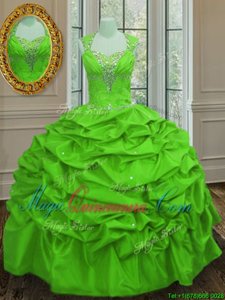 Straps Cap Sleeves Taffeta 15 Quinceanera Dress Beading and Pick Ups Lace Up