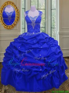 Hot Sale Straps Sleeveless Taffeta Quinceanera Gown Beading and Pick Ups Lace Up