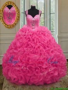 Traditional Straps Straps Sleeveless Beading and Ruffles Zipper Sweet 16 Dress