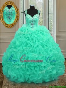 Straps Straps Sleeveless Zipper Floor Length Beading and Ruffles Quinceanera Gown