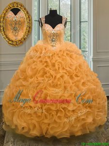 Great Sleeveless Beading and Ruffles Zipper Quinceanera Dress