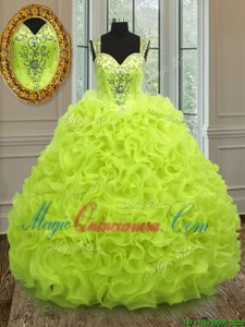 Customized Organza Straps Sleeveless Zipper Beading and Ruffles 15 Quinceanera Dress in Yellow Green