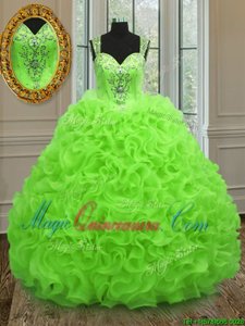 Delicate Floor Length Quinceanera Dress Organza Sleeveless Beading and Ruffles