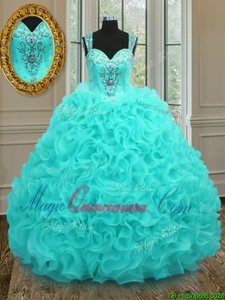 Floor Length Aqua Blue Quinceanera Dresses Straps Sleeveless Zipper