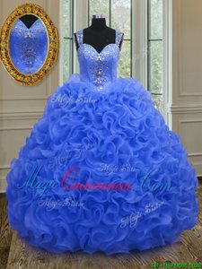 Discount Straps Straps Royal Blue Sleeveless Organza Zipper Ball Gown Prom Dress for Military Ball and Sweet 16 and Quinceanera