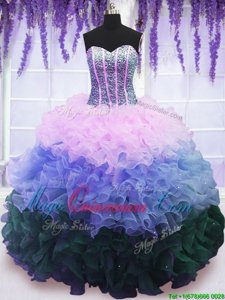 Modern Multi-color Quinceanera Dresses Military Ball and Sweet 16 and Quinceanera and For with Beading and Ruffles and Ruffled Layers Sweetheart Sleeveless Lace Up