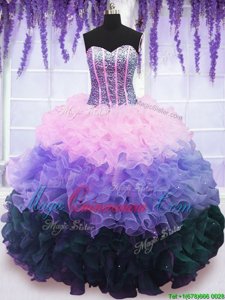 Floor Length Multi-color Quinceanera Gown Organza Sleeveless Beading and Ruffles and Ruffled Layers