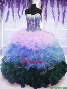 Low Price Multi-color Sleeveless Floor Length Beading and Ruffles and Ruffled Layers Lace Up Quinceanera Gowns