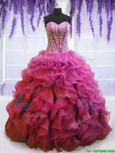 Excellent Sleeveless Organza Floor Length Lace Up Vestidos de Quinceanera in Lilac for with Beading and Ruffles