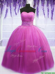 Tulle Sleeveless Floor Length Quinceanera Gowns and Beading and Belt