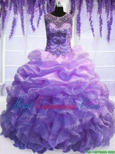 Popular Scoop Pick Ups Floor Length Ball Gowns Sleeveless Lavender Quinceanera Gowns Lace Up