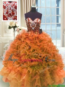 Cute Orange Lace Up Sweetheart Ruffles Ball Gown Prom Dress Organza Sleeveless