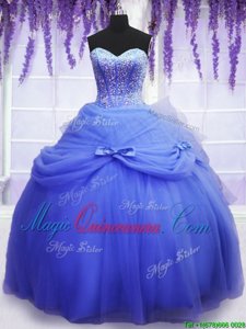 Sleeveless Lace Up Floor Length Beading and Bowknot Sweet 16 Quinceanera Dress