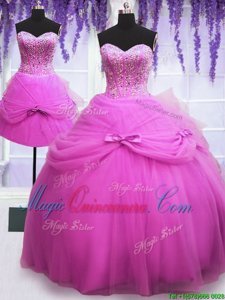 Extravagant Three Piece Lilac Sleeveless Tulle Lace Up 15 Quinceanera Dress for Military Ball and Sweet 16 and Quinceanera