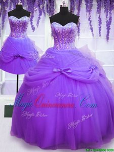 Perfect Three Piece Purple Sweetheart Lace Up Beading and Bowknot Sweet 16 Dresses Sleeveless