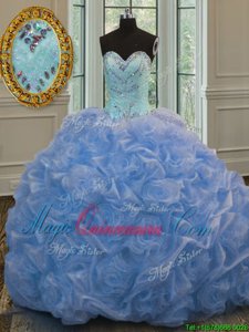 Great Floor Length Baby Blue Quinceanera Dresses Organza Sleeveless Beading