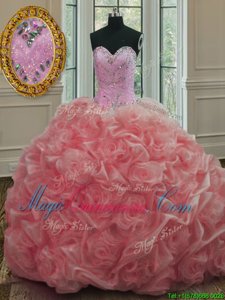 Watermelon Red Sleeveless Beading Lace Up Sweet 16 Dresses