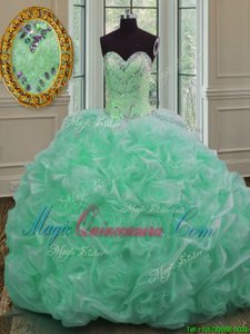 Apple Green Sleeveless Beading and Pick Ups Lace Up 15th Birthday Dress