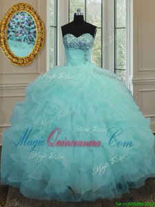 Sweet Sleeveless Lace Up Floor Length Beading and Ruffles Quinceanera Dresses