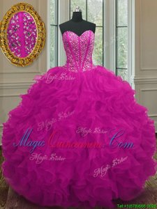 Wonderful Sleeveless Lace Up Floor Length Beading and Ruffles 15th Birthday Dress