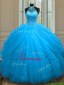 Tulle Sweetheart Sleeveless Lace Up Beading Quinceanera Dress in Baby Blue