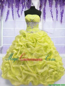 Graceful Strapless Sleeveless Organza Quinceanera Dresses Beading Lace Up
