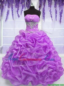 Comfortable Ball Gowns Quinceanera Gown Fuchsia Strapless Organza Sleeveless Floor Length Lace Up