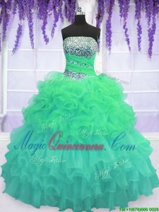Gorgeous Multi-color Ball Gowns Beading and Ruffled Layers and Pick Ups Sweet 16 Dresses Lace Up Organza Sleeveless Floor Length